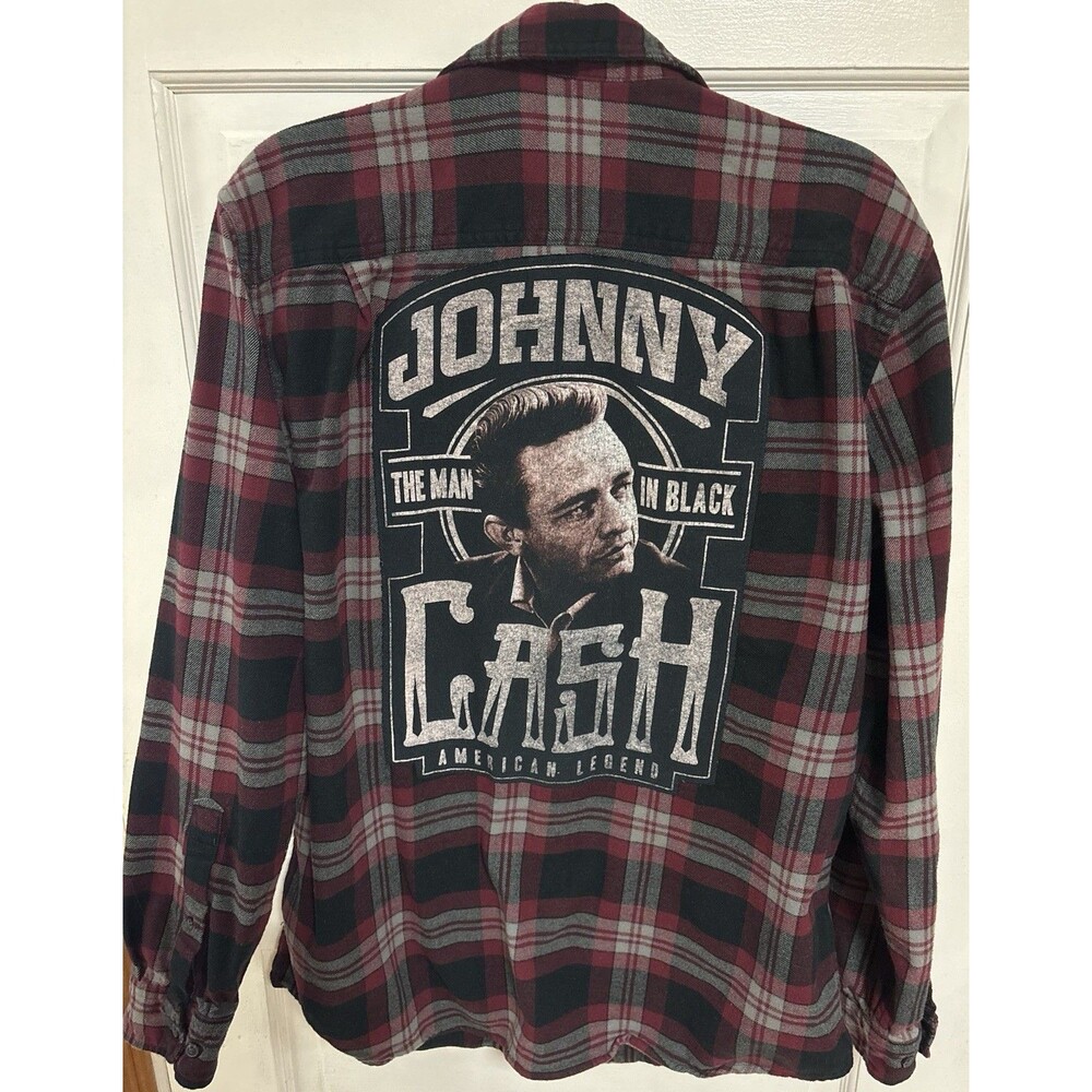 Johnny Cash Upcycled Flannel Button Up Shirt Men’s Size X-Large Country Western